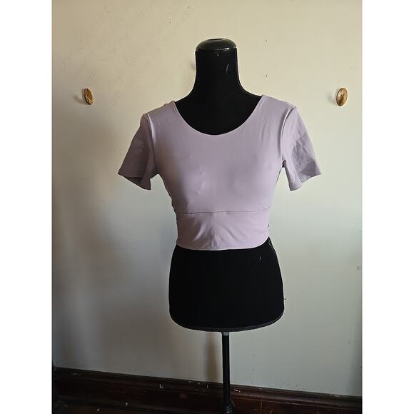 NWT!! Halara Short Sleeve Backless Criss Cross Cropped Active Top SM Iris Purple - Picture 4 of 7